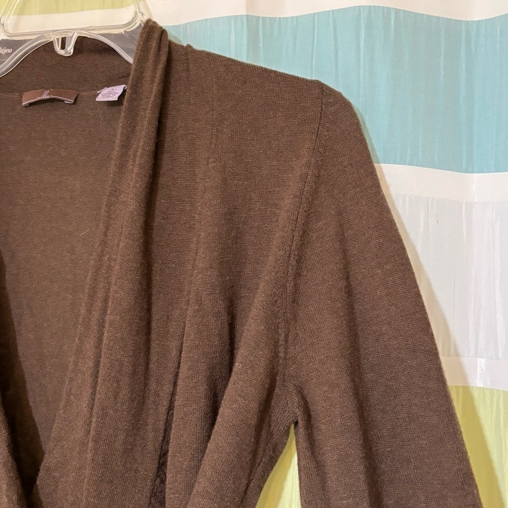 Cullen Cashmere Sweater Faux Wrap Brown Sz Small - Picture 5 of 6